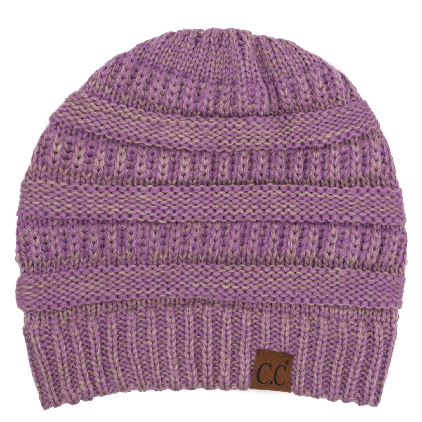 C.C Apparel Lilac/Dk Beige C.C Trendy Warm Chunky Soft Stretch Two-Toned Cable Knit Beanie Skully