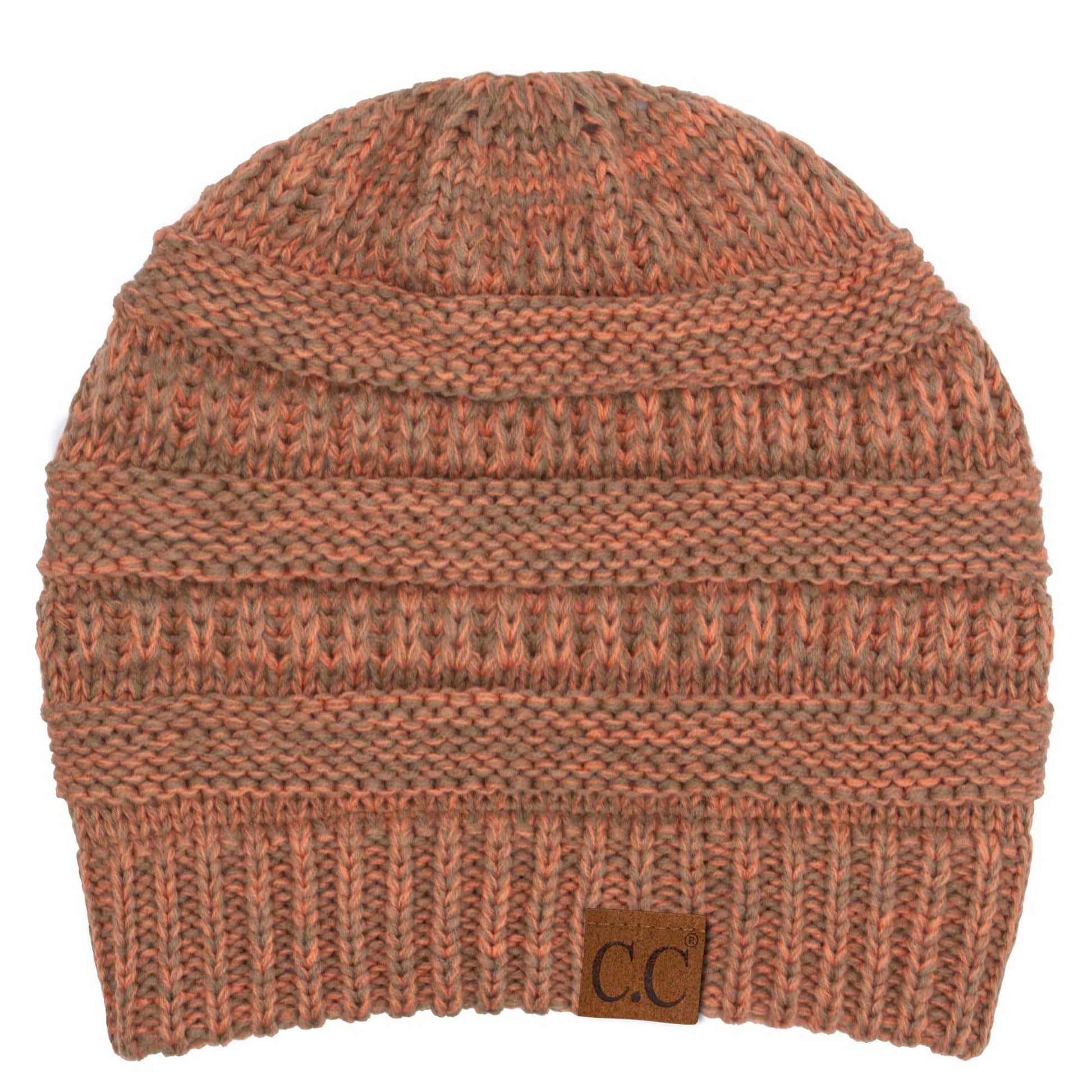 C.C Apparel Taupe/Burnt Orange C.C Trendy Warm Chunky Soft Stretch Two-Toned Cable Knit Beanie Skully