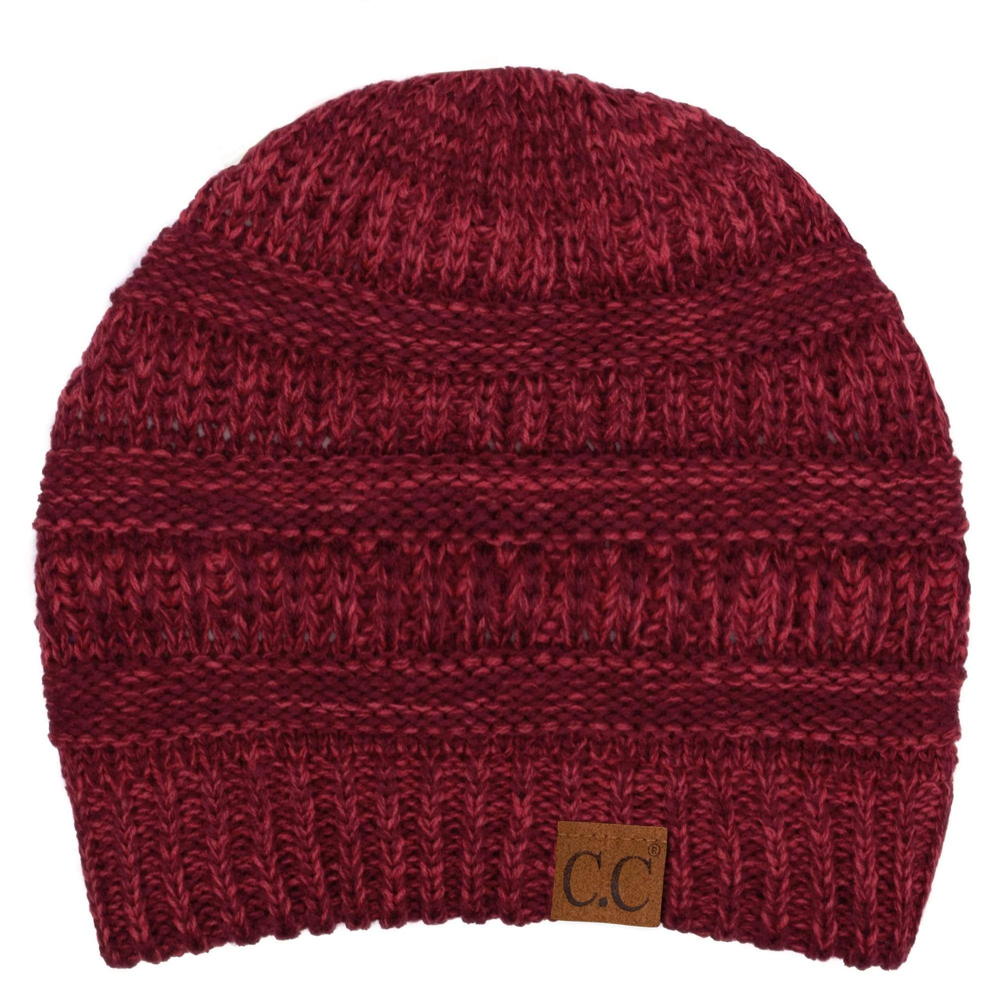C.C Apparel Two Tone Burgundy C.C Trendy Warm Chunky Soft Stretch Two-Toned Cable Knit Beanie Skully