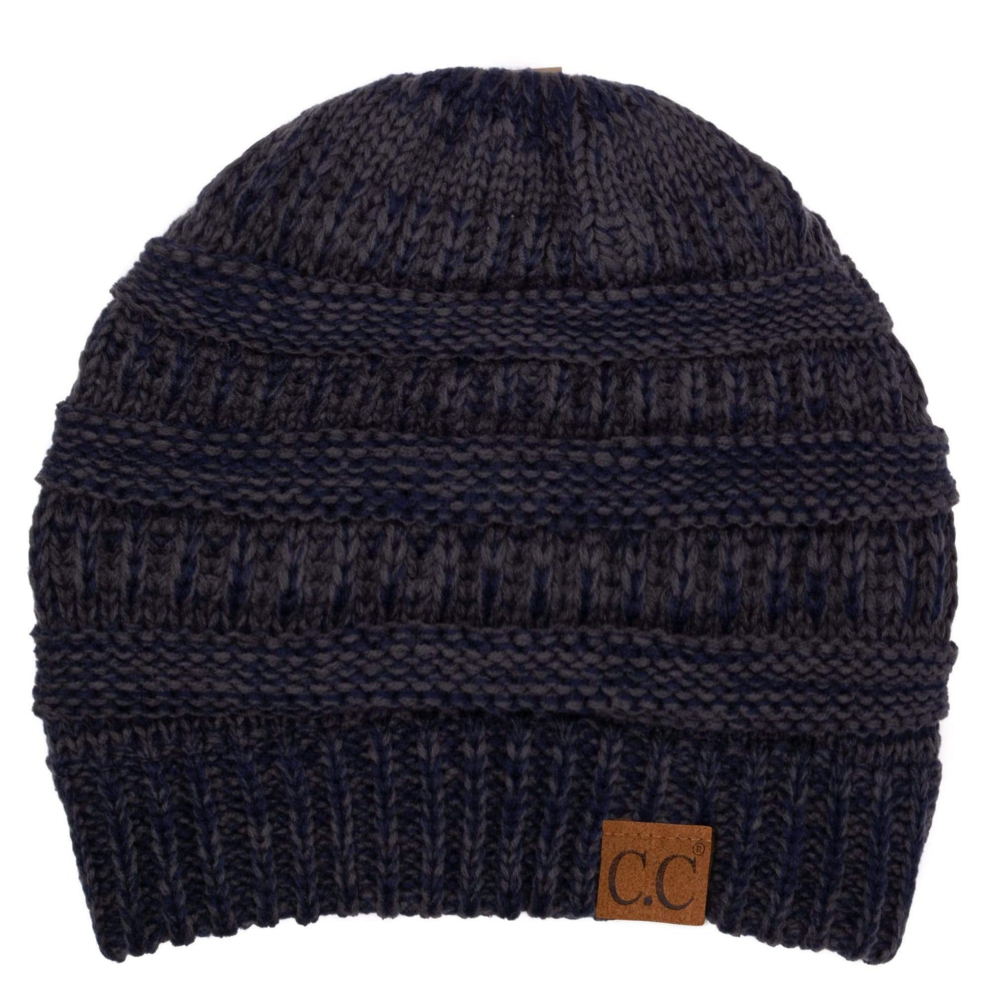 C.C Apparel Two Tone Dk Navy/Grey C.C Trendy Warm Chunky Soft Stretch Two-Toned Cable Knit Beanie Skully