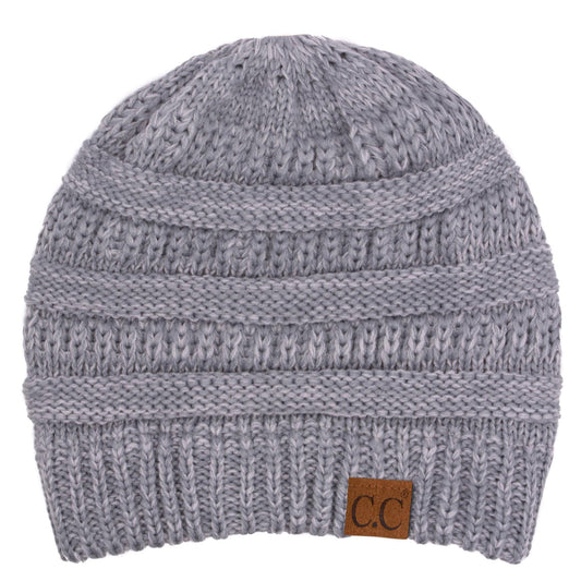 C.C Apparel Two Tone Grey C.C Trendy Warm Chunky Soft Stretch Two-Toned Cable Knit Beanie Skully
