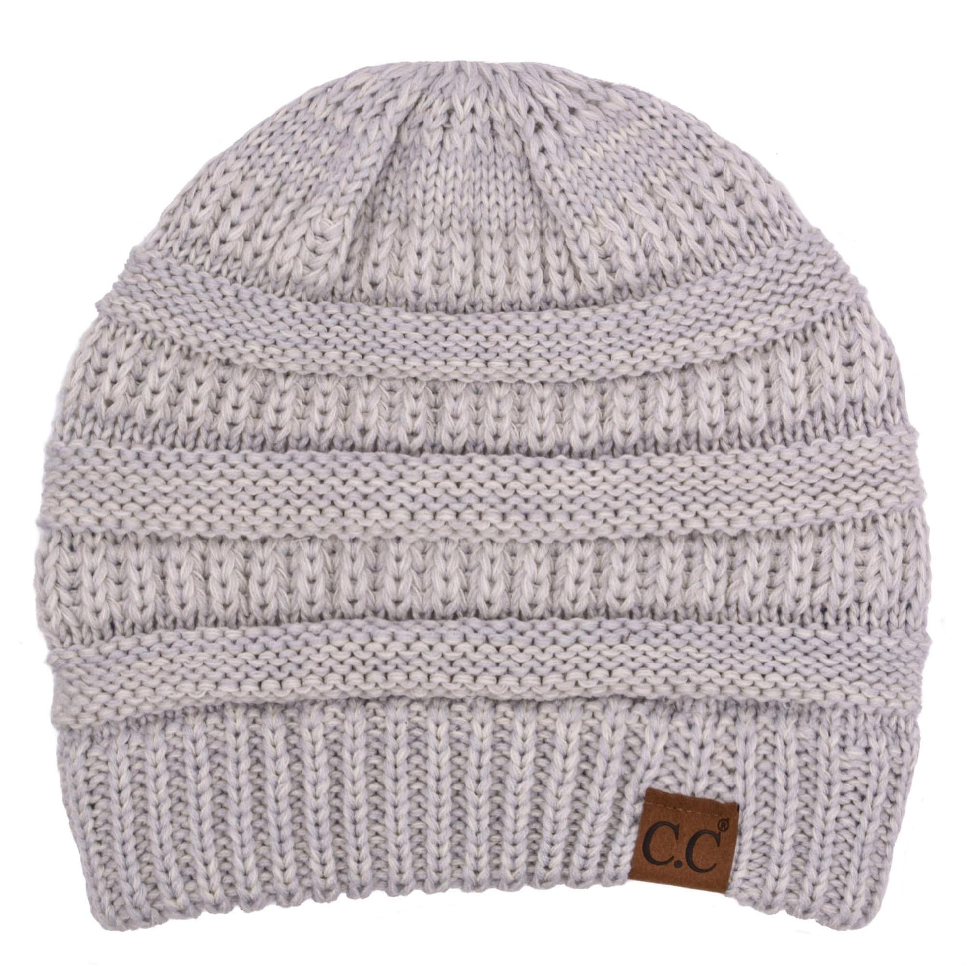 C.C Apparel Two Tone Lt. Grey C.C Trendy Warm Chunky Soft Stretch Two-Toned Cable Knit Beanie Skully