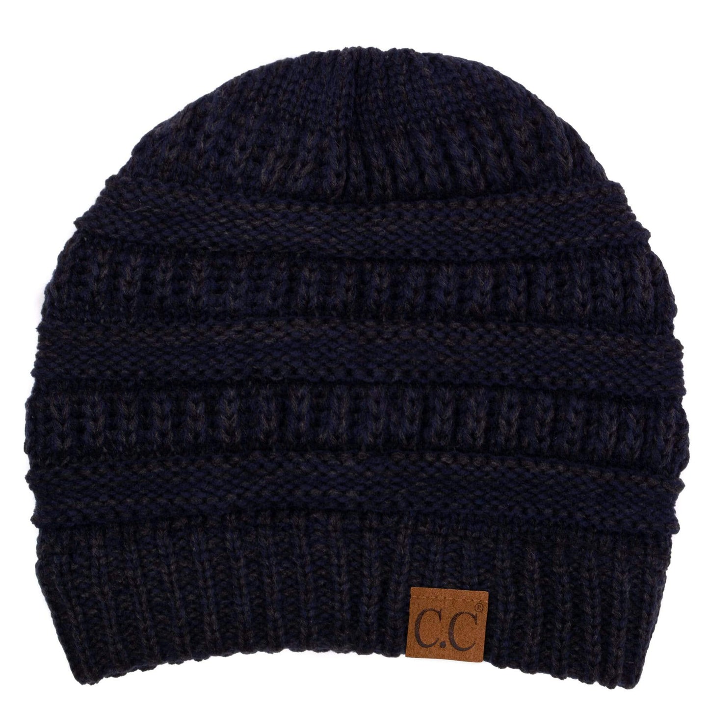 C.C Apparel Two Tone Navy/Grey C.C Trendy Warm Chunky Soft Stretch Two-Toned Cable Knit Beanie Skully