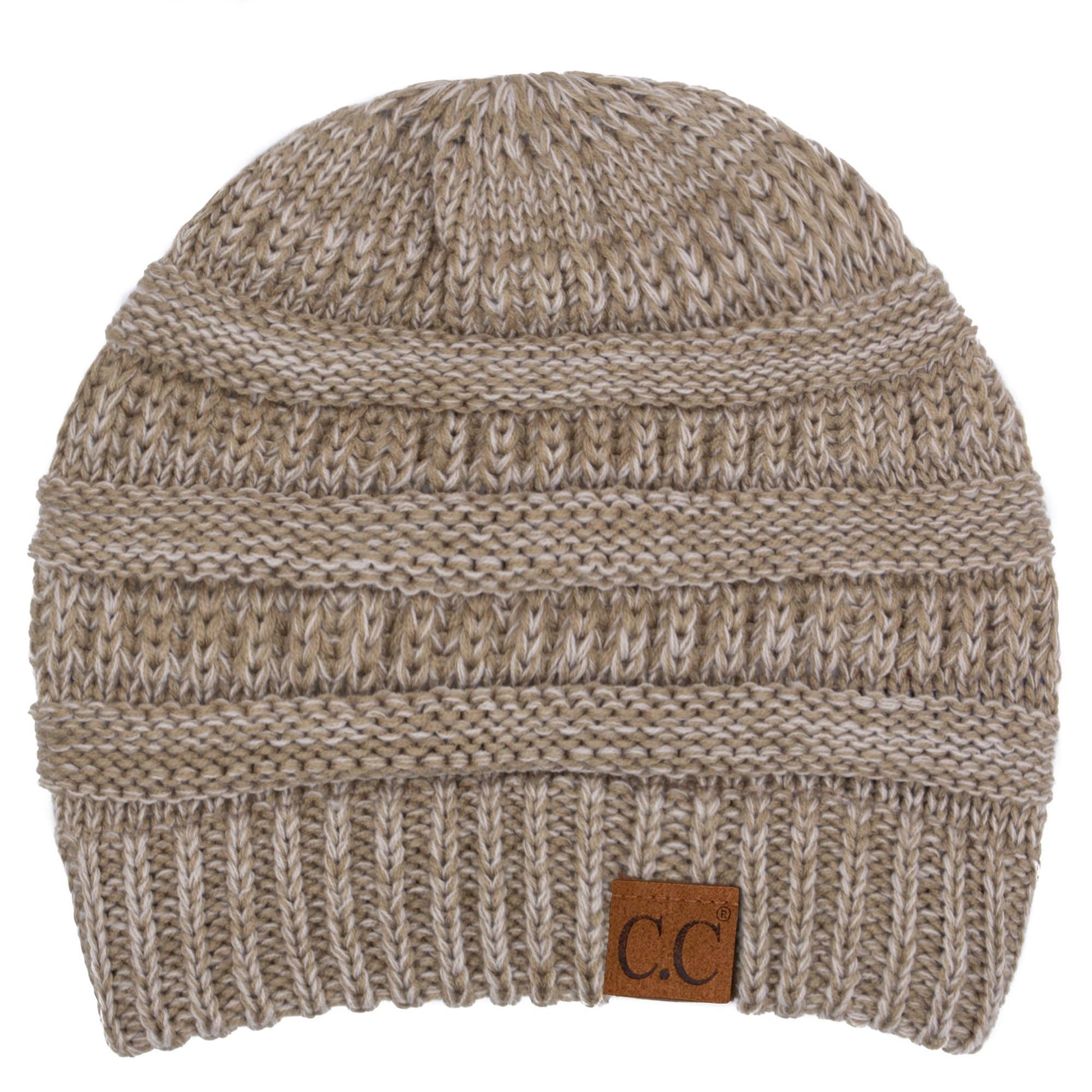 C.C Apparel Two Tone Taupe C.C Trendy Warm Chunky Soft Stretch Two-Toned Cable Knit Beanie Skully