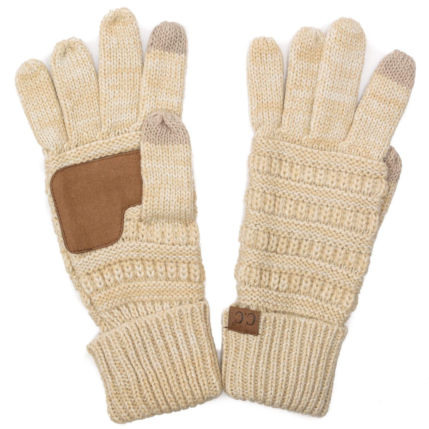 C.C Apparel Beige/Ivory C.C Unisex Cable Knit Winter Warm Anti-Slip Two-Toned Touchscreen Texting Gloves
