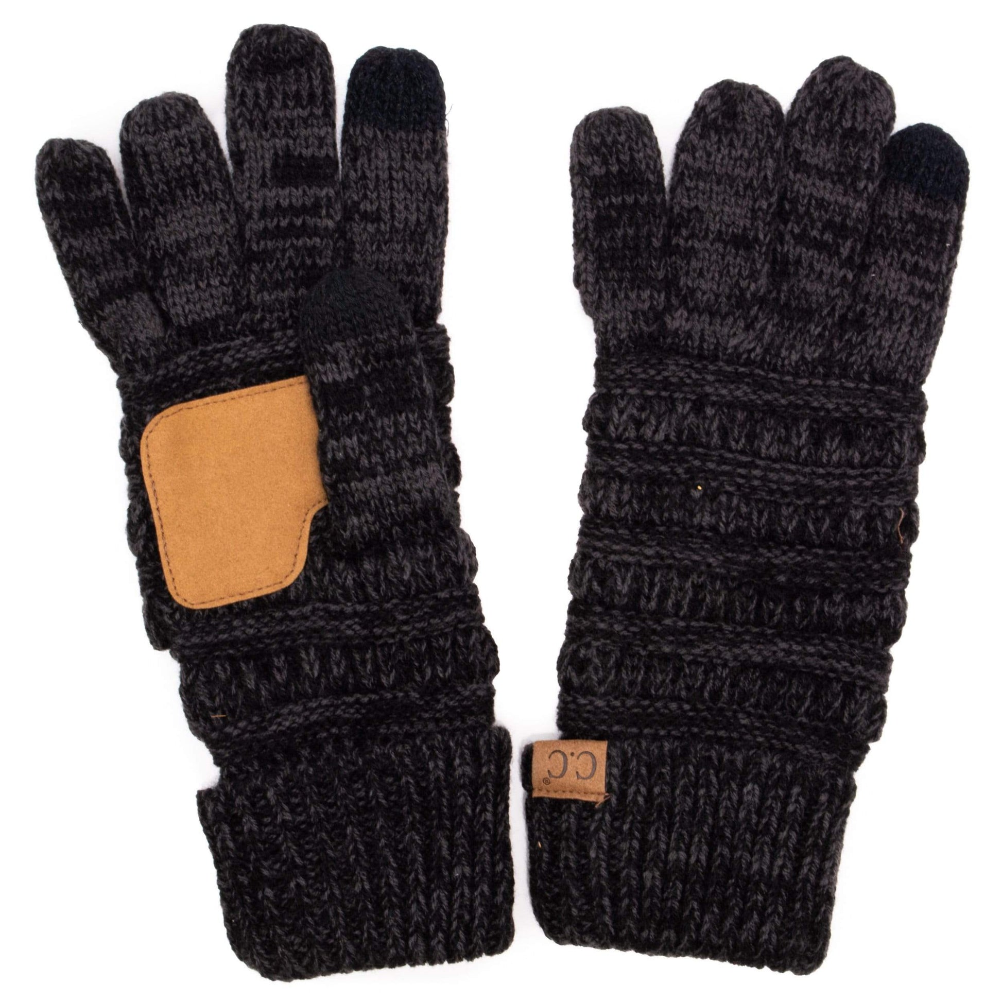 C.C Apparel Black/Grey C.C Unisex Cable Knit Winter Warm Anti-Slip Two-Toned Touchscreen Texting Gloves
