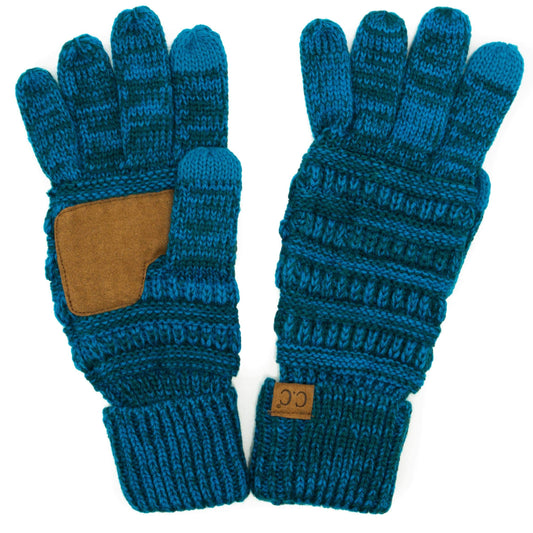 C.C Apparel Blue/Teal C.C Unisex Cable Knit Winter Warm Anti-Slip Two-Toned Touchscreen Texting Gloves