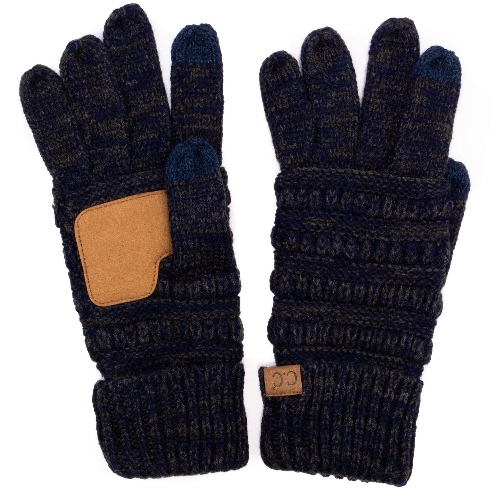 C.C Apparel Navy/Dk Grey C.C Unisex Cable Knit Winter Warm Anti-Slip Two-Toned Touchscreen Texting Gloves