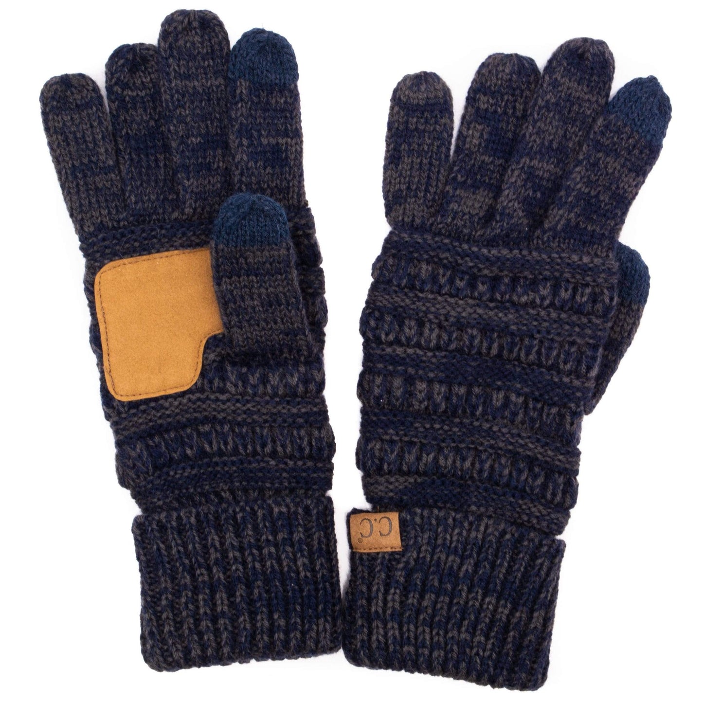 C.C Apparel Navy/Lt Grey C.C Unisex Cable Knit Winter Warm Anti-Slip Two-Toned Touchscreen Texting Gloves