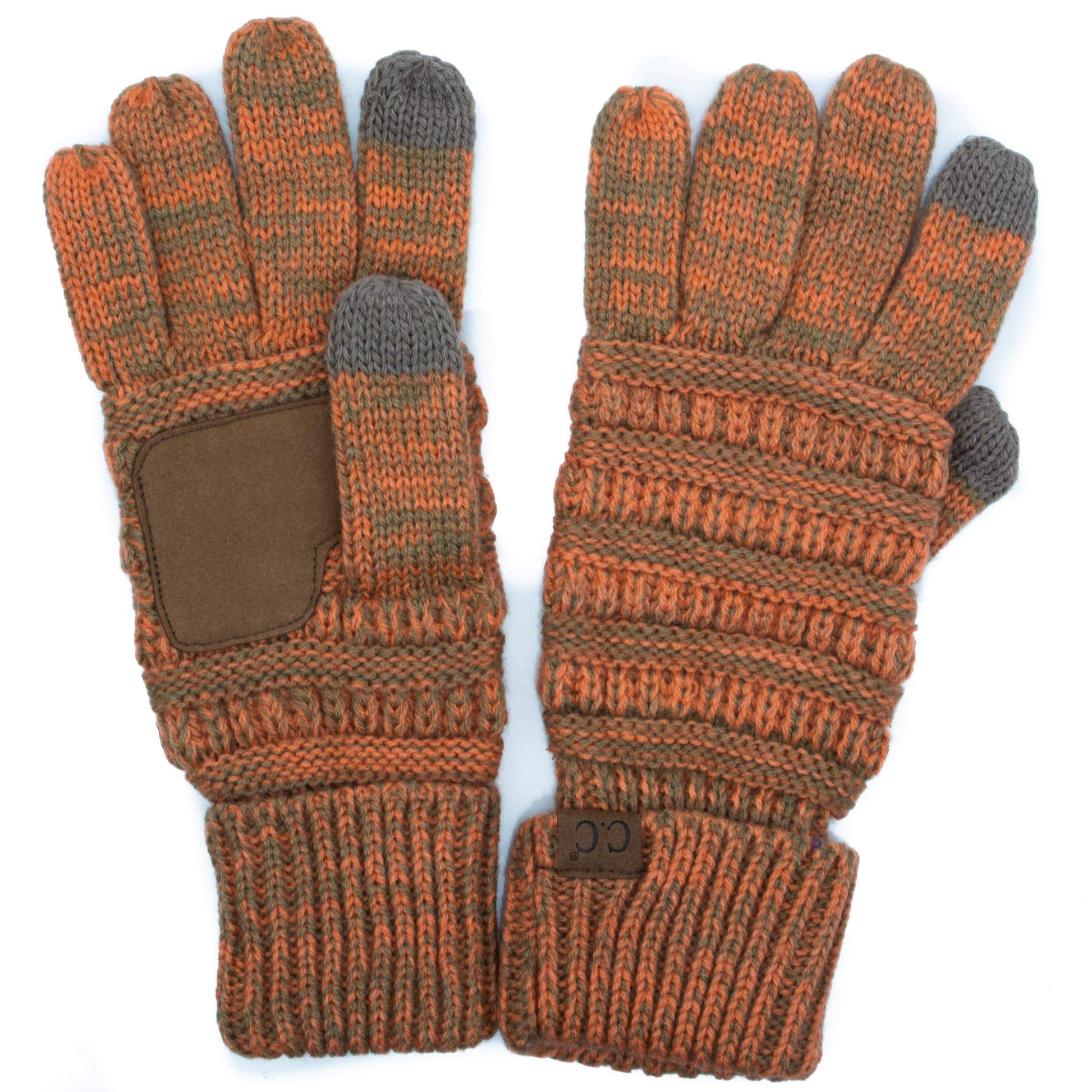 C.C Apparel Orange/Taupe C.C Unisex Cable Knit Winter Warm Anti-Slip Two-Toned Touchscreen Texting Gloves