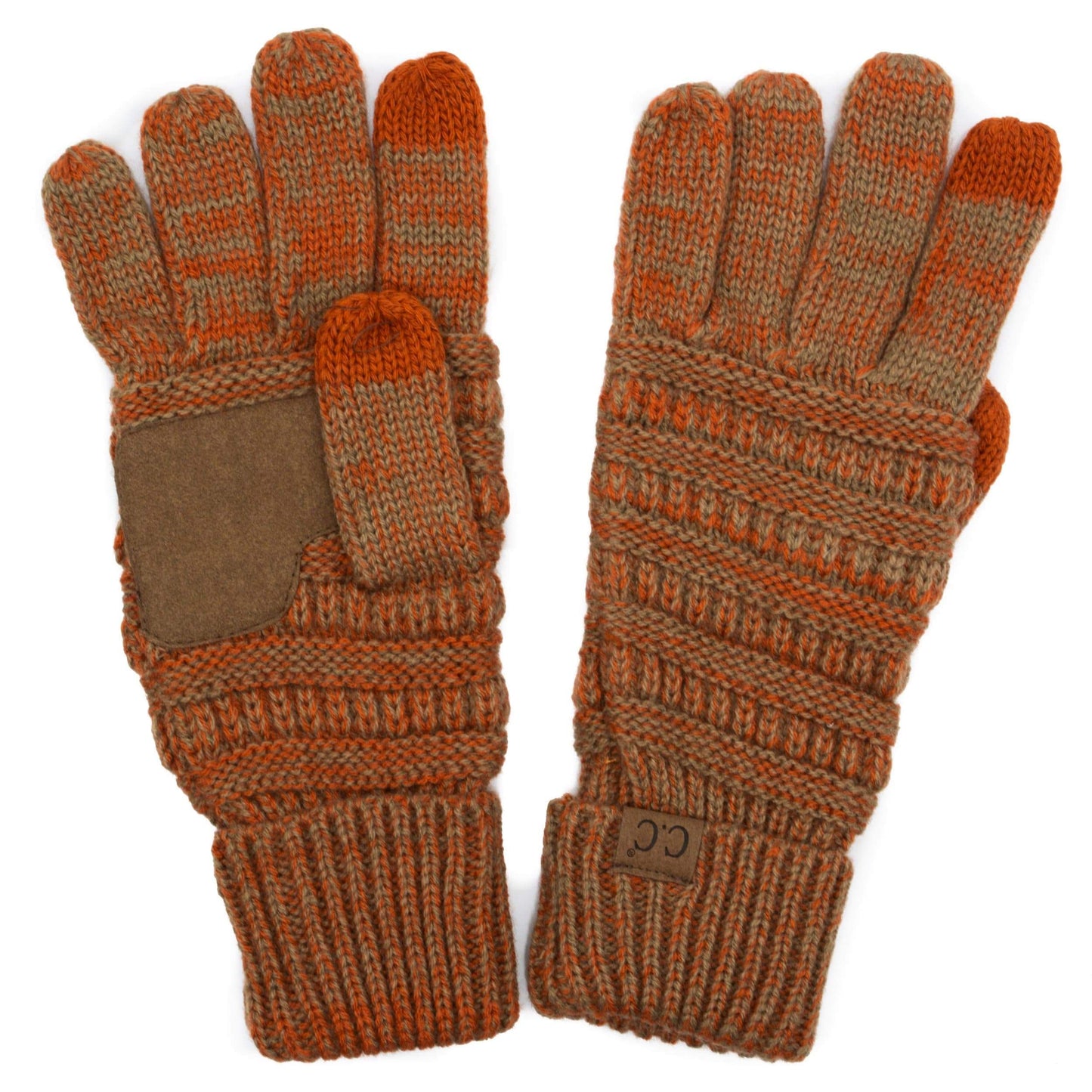 C.C Apparel Rust/Camel C.C Unisex Cable Knit Winter Warm Anti-Slip Two-Toned Touchscreen Texting Gloves