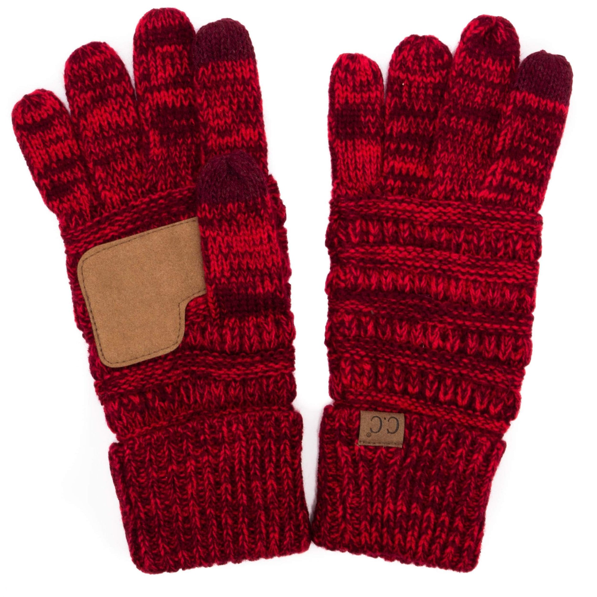 C.C Apparel Two Tone Burgundy C.C Unisex Cable Knit Winter Warm Anti-Slip Two-Toned Touchscreen Texting Gloves