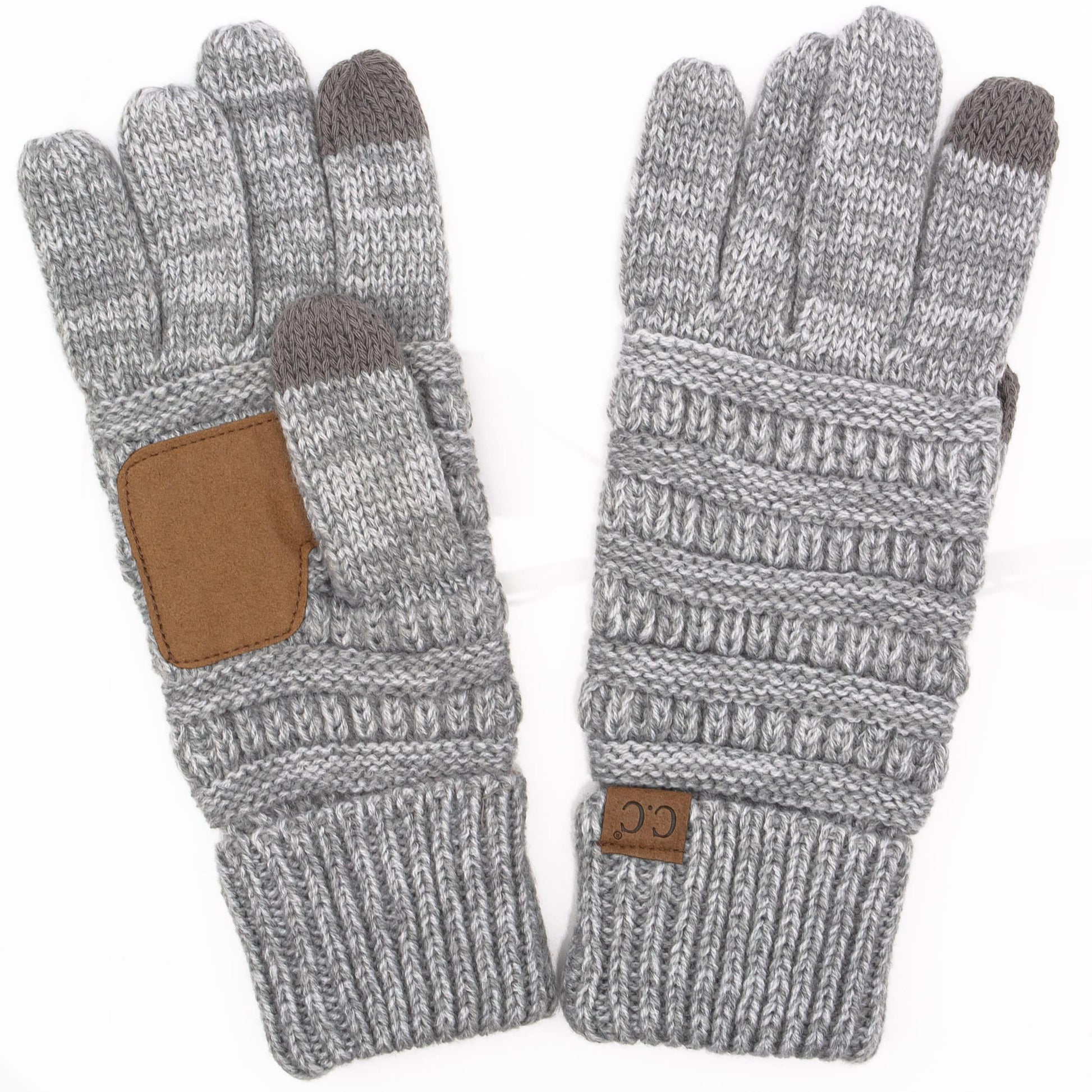 C.C Apparel Two Tone Grey C.C Unisex Cable Knit Winter Warm Anti-Slip Two-Toned Touchscreen Texting Gloves