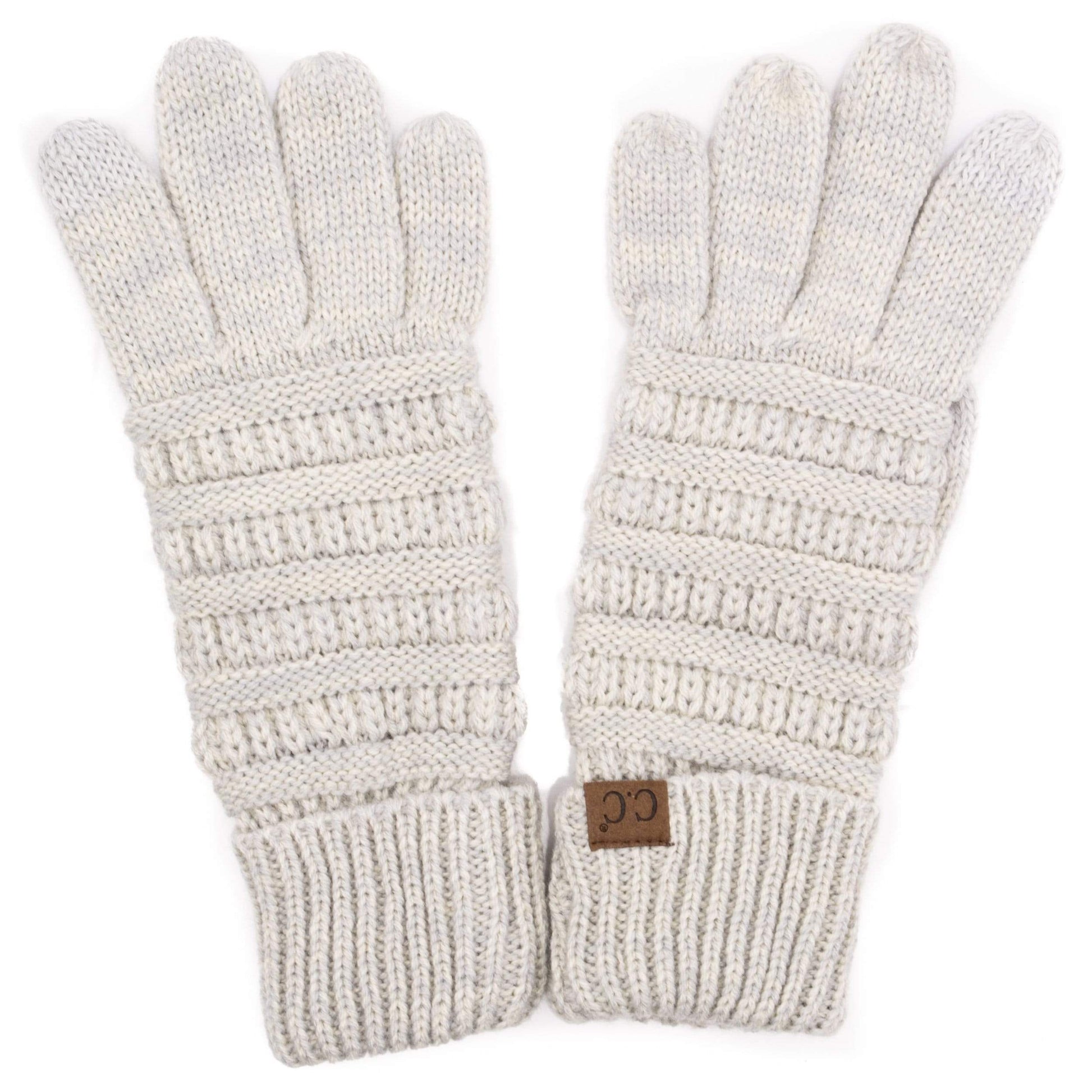 C.C Apparel Two Tone Lt Grey C.C Unisex Cable Knit Winter Warm Anti-Slip Two-Toned Touchscreen Texting Gloves