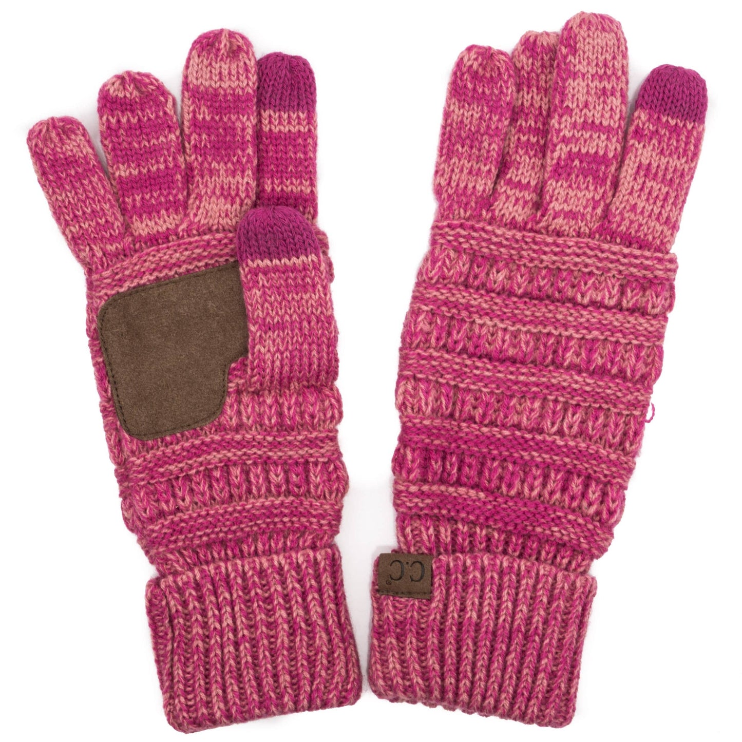 C.C Apparel Two Tone Pink C.C Unisex Cable Knit Winter Warm Anti-Slip Two-Toned Touchscreen Texting Gloves
