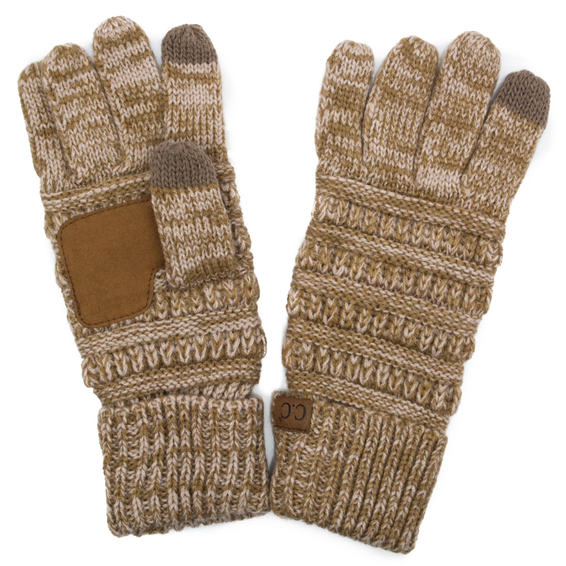C.C Apparel Two Tone Taupe C.C Unisex Cable Knit Winter Warm Anti-Slip Two-Toned Touchscreen Texting Gloves