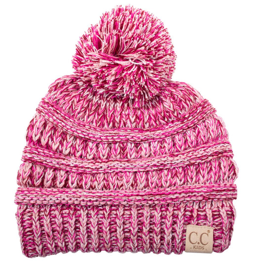 C.C Apparel #1 C.C YJ816POM KIDS - Kids' Cute Warm and Comfy Children's Knit Ski Three Tone Beanie Pom Pom Hat