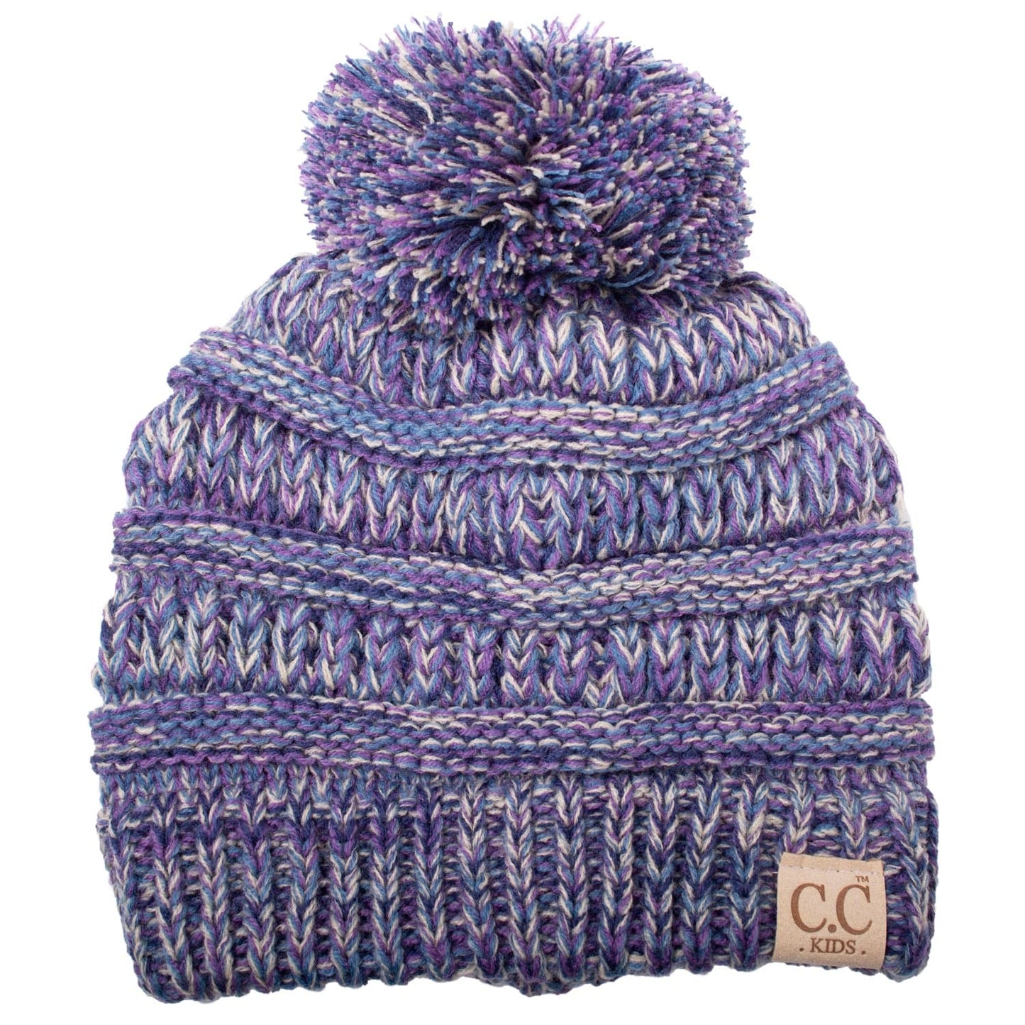 C.C Apparel #2 C.C YJ816POM KIDS - Kids' Cute Warm and Comfy Children's Knit Ski Three Tone Beanie Pom Pom Hat