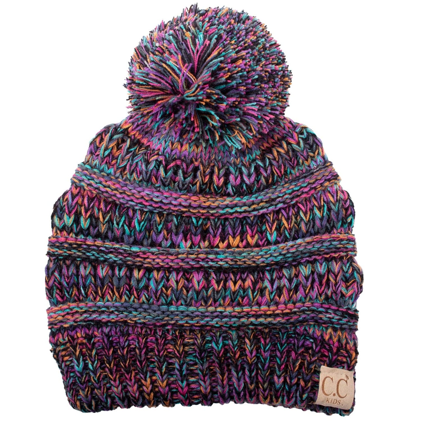 C.C Apparel C.C YJ816POM KIDS - Kids' Cute Warm and Comfy Children's Knit Ski Three Tone Beanie Pom Pom Hat