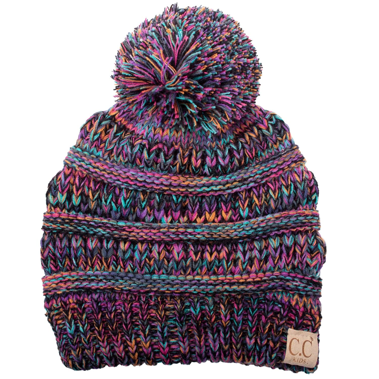 C.C Apparel C.C YJ816POM KIDS - Kids' Cute Warm and Comfy Children's Knit Ski Three Tone Beanie Pom Pom Hat