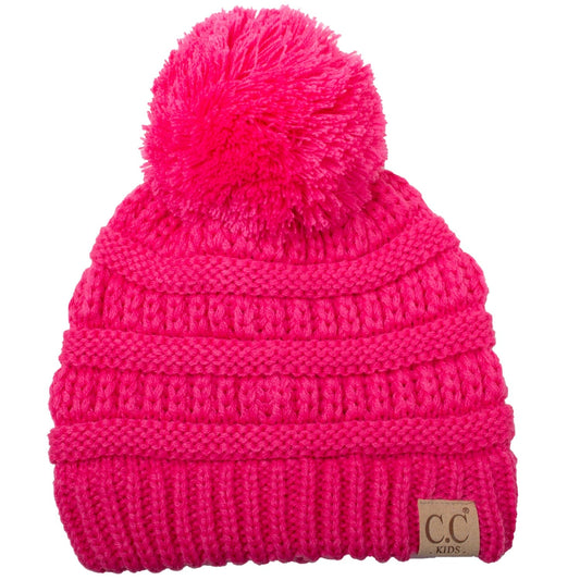 C.C Apparel C.C YJ847POM KIDS - Kids' Cute Warm and Comfy Children's Knit Ski Beanie Pom Pom Hat