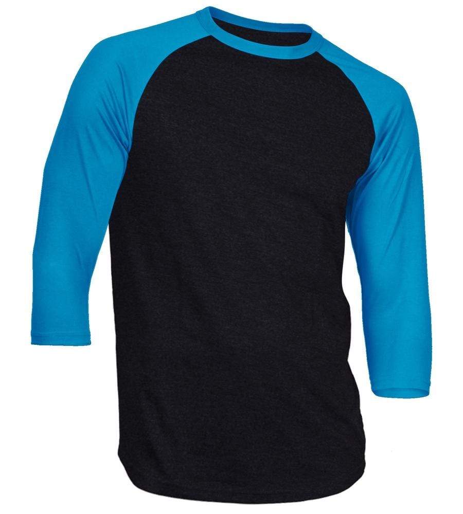 Dream USA Apparel Black & Aqua Blue / 1XL Dream USA Men's Casual 3/4 Sleeve Baseball Tshirt Raglan Jersey Shirt Plus Size