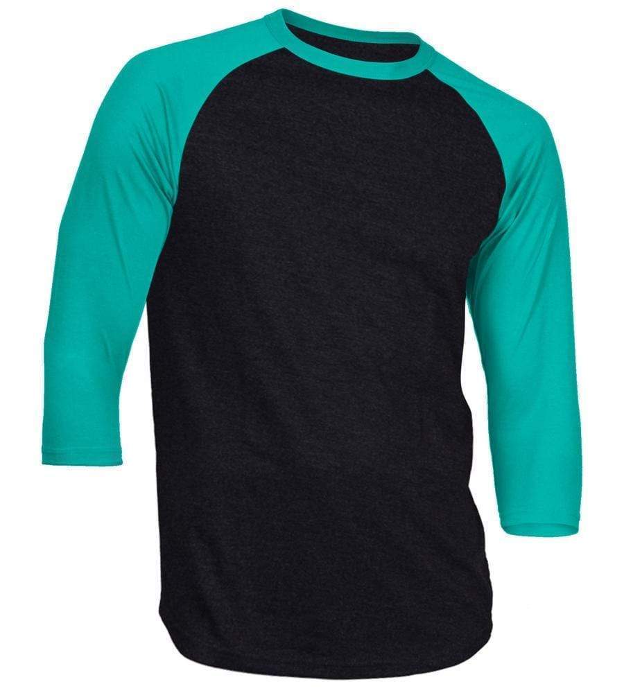 Dream USA Apparel Black & Tiffany Blue / 3XL Dream USA Men's Casual 3/4 Sleeve Baseball Tshirt Raglan Jersey Shirt Plus Size