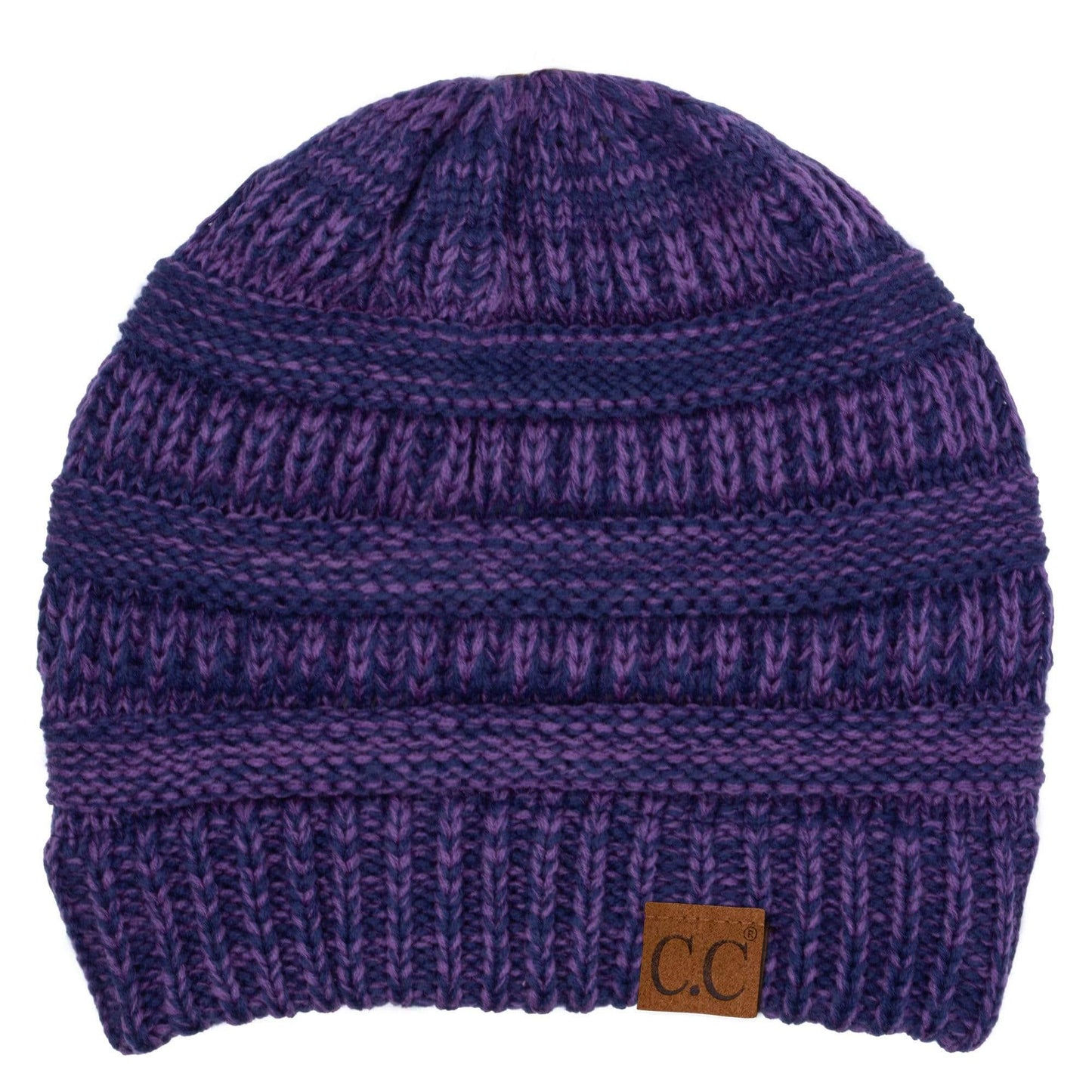 Keebon International Apparel Purple/Navy C.C Trendy Warm Chunky Soft Stretch Two-Toned Cable Knit Beanie Skully