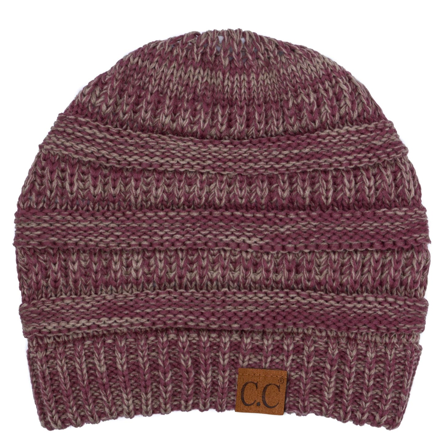 Keebon International Apparel Raspberry/Beige C.C Trendy Warm Chunky Soft Stretch Two-Toned Cable Knit Beanie Skully