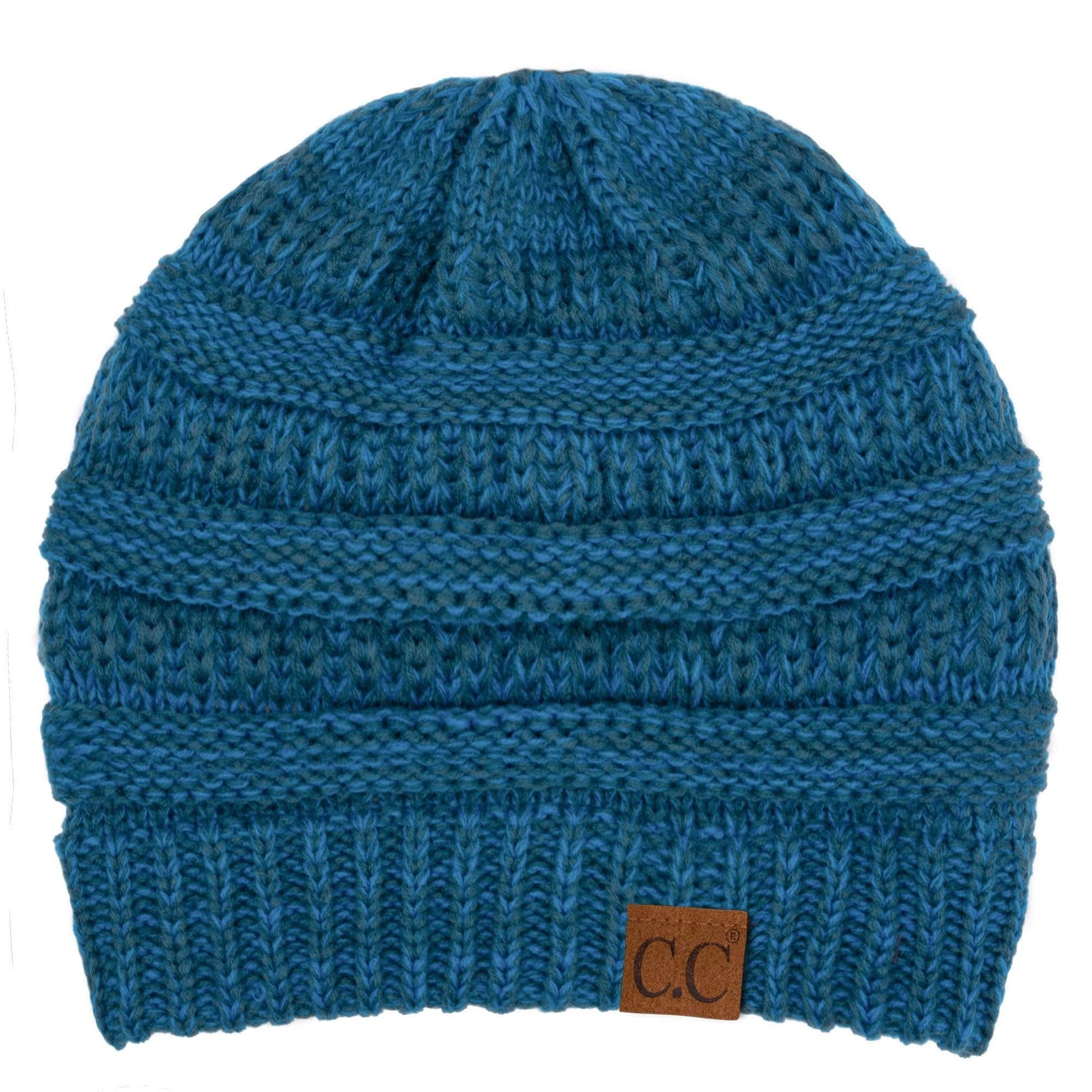 Keebon International Apparel Teal/Blue C.C Trendy Warm Chunky Soft Stretch Two-Toned Cable Knit Beanie Skully