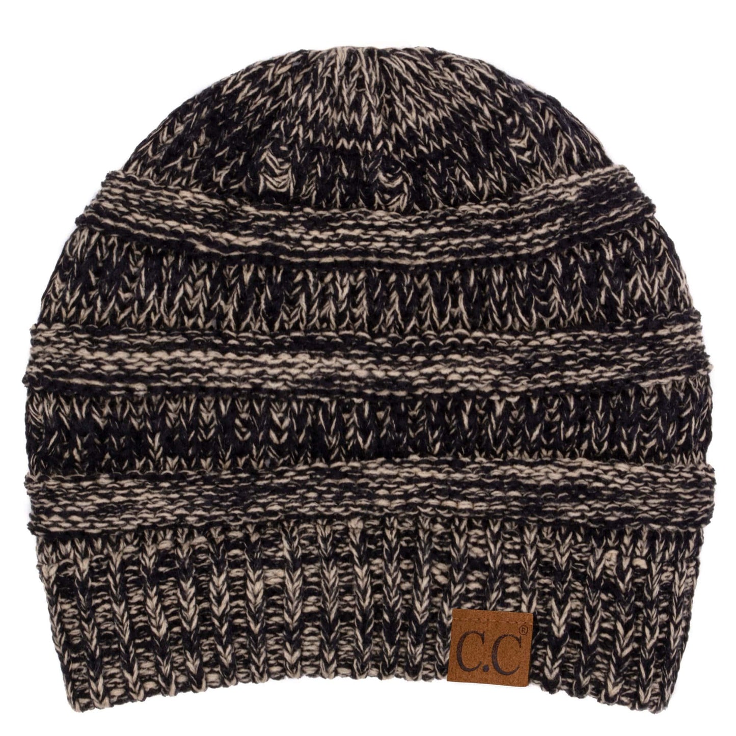 Keebon International Apparel Two Tone Black/Dk Beige C.C Trendy Warm Chunky Soft Stretch Two-Toned Cable Knit Beanie Skully